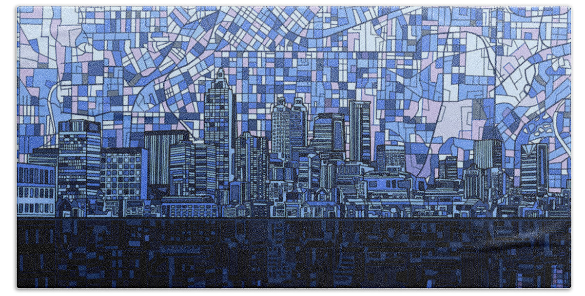 Atlanta Hand Towel featuring the digital art Atlanta Skyline Abstract Navy Blue by Bekim M