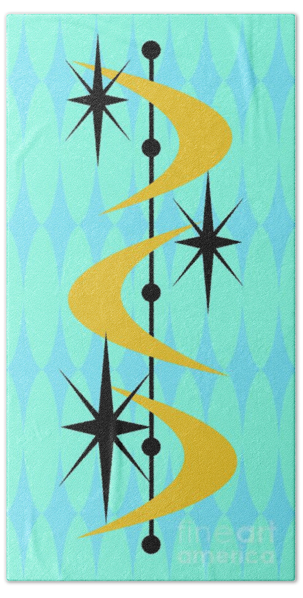  Bath Towel featuring the digital art Atomic Boomerangs in Gold by Donna Mibus