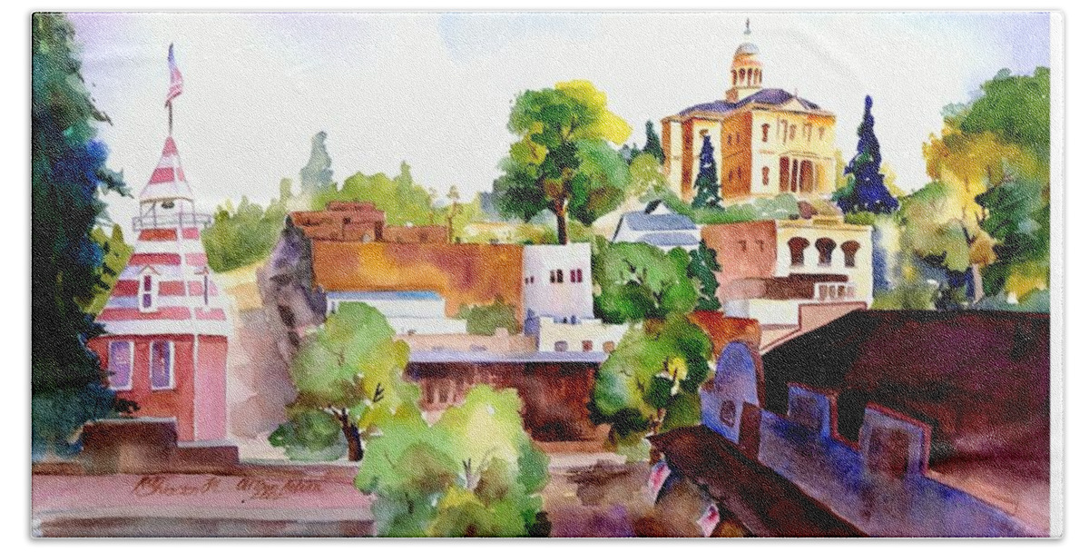 Auburn California Hand Towel featuring the painting Auburn Old Town by Joan Chlarson
