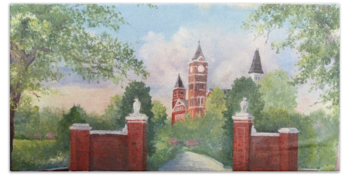 Auburn Hand Towel featuring the painting Auburn - Toomer's Corner by ML McCormick