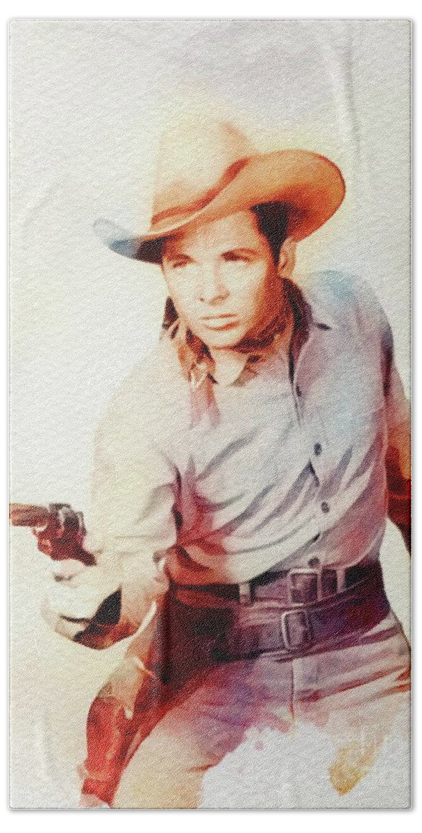 Audie Hand Towel featuring the painting Audie Murphy, Movie Star and War Hero by Esoterica Art Agency