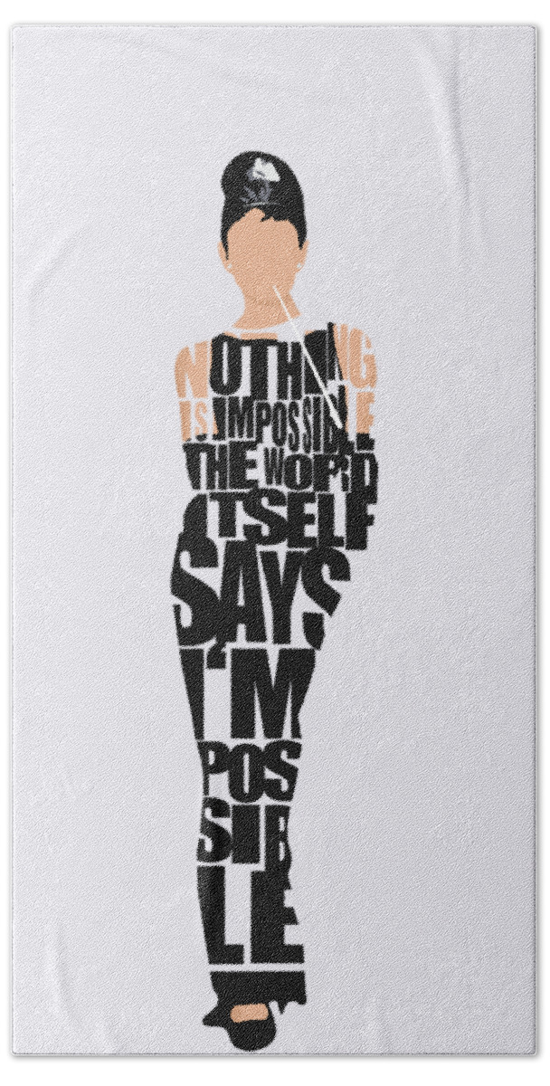 Audrey Hepburn Bath Towel featuring the digital art Audrey Hepburn Typography Poster by Inspirowl Design