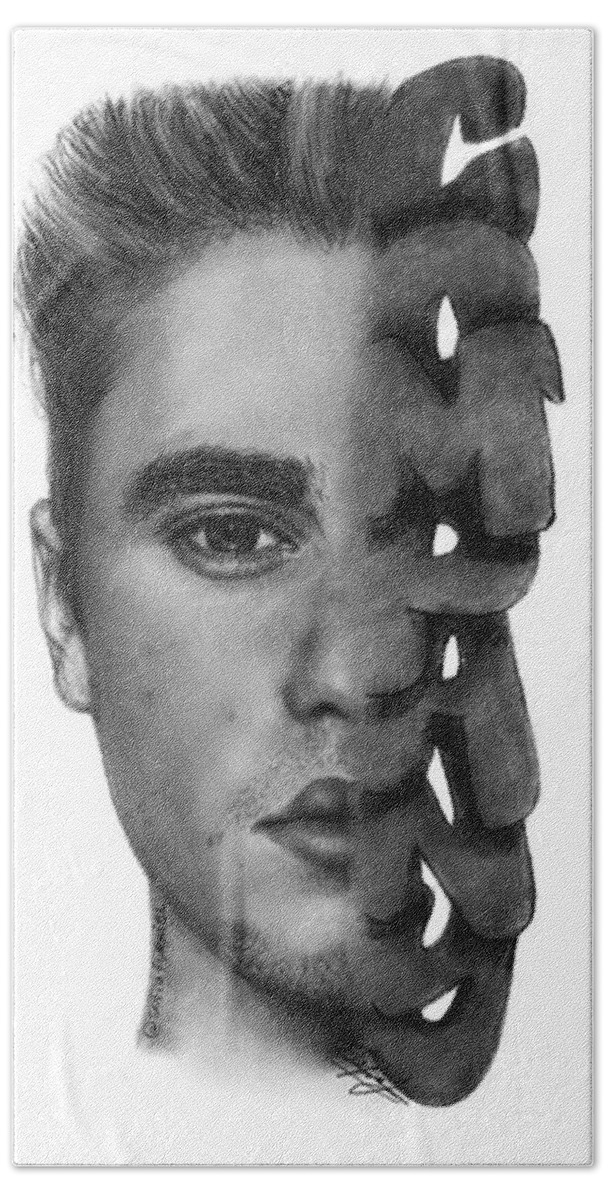 Portrait Bath Sheet featuring the drawing Justin Bieber Drawing By Sofia Furniel by Jul V