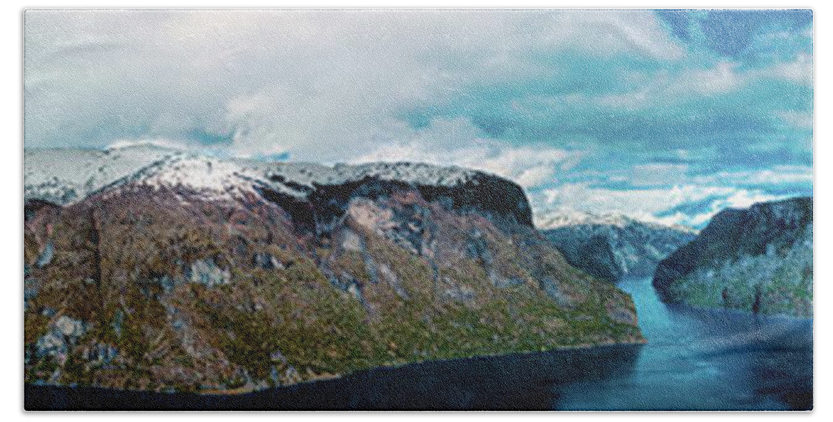 Aurlandsfjorden Bath Towel featuring the photograph Aurlandsfjorden Panorama Revisited by Josh Bryant