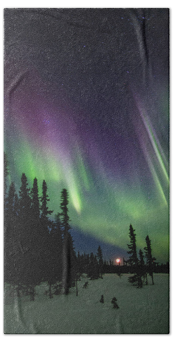 Alaska Hand Towel featuring the photograph Aurora Moon by Ed Boudreau