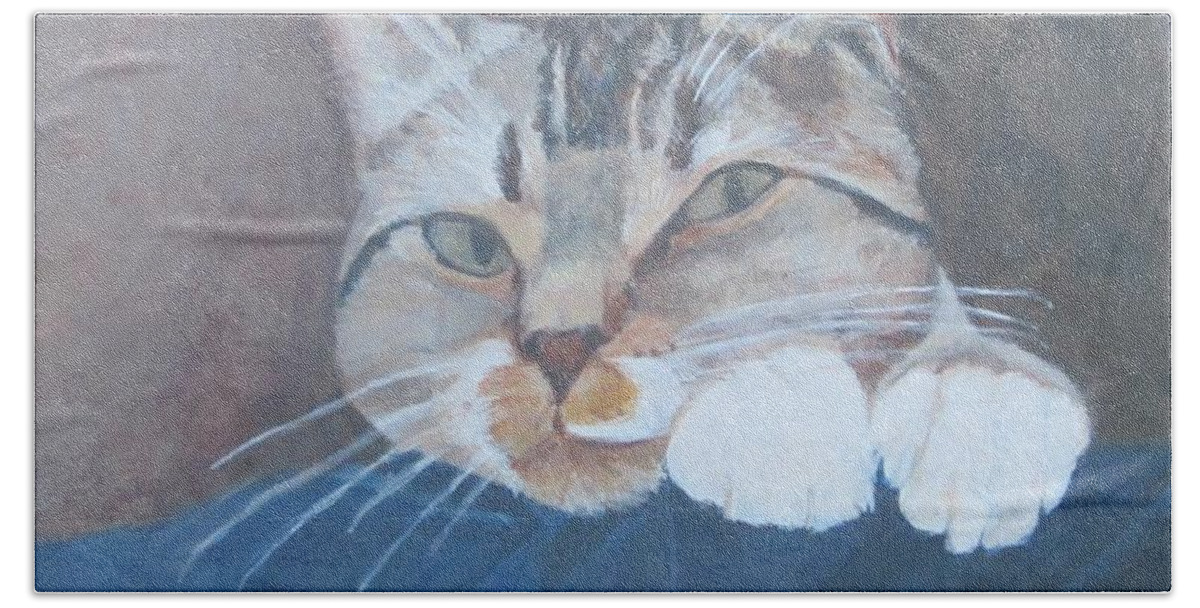 Cat Hand Towel featuring the painting Austin by Paula Pagliughi