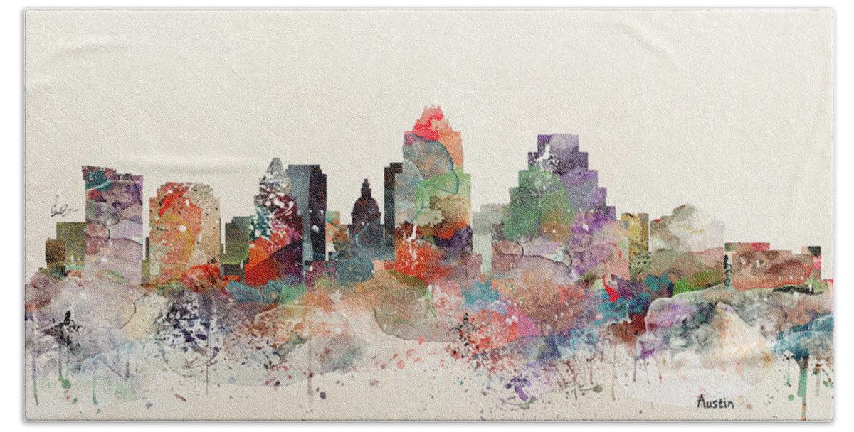 Austin Hand Towel featuring the painting Austin Skyline by Bri Buckley