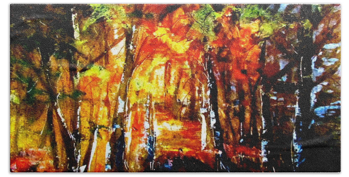 Fall Bath Towel featuring the painting Autum Wood by Barbara O'Toole