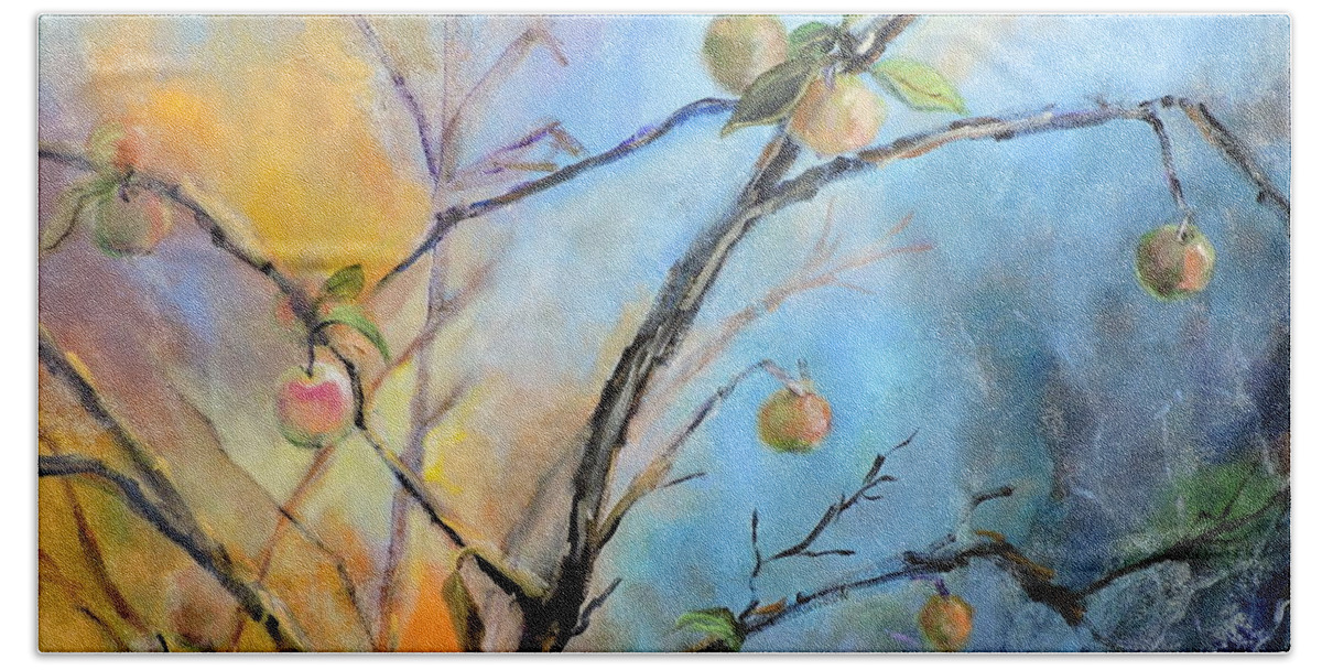 Trees Bath Towel featuring the painting Autumn Apple Tree by Jodie Marie Anne Richardson Traugott     aka jm-ART