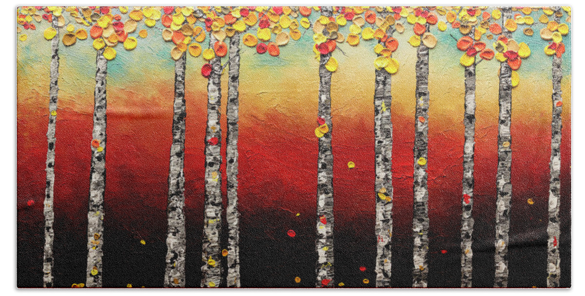 Trees Hand Towel featuring the painting Autumn Birch Trees by Carmen Guedez