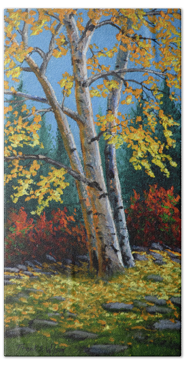 Birches Bath Towel featuring the painting Autumn Birches by Frank Wilson