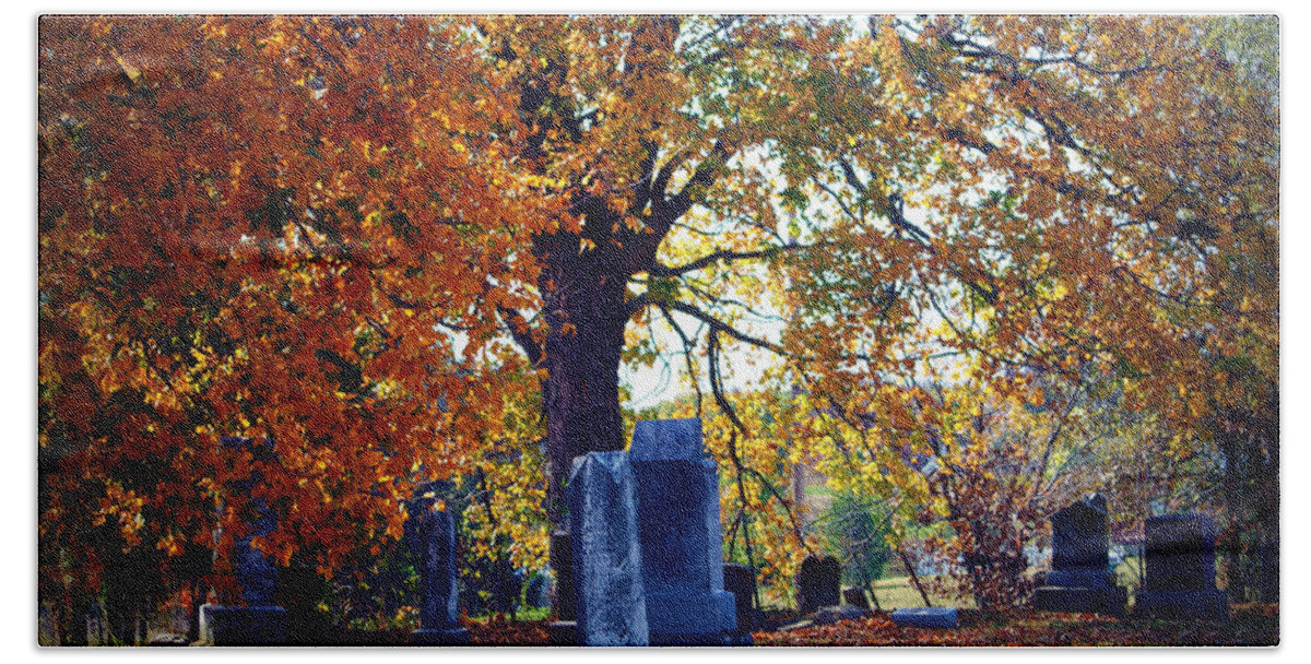 Autumn Bath Towel featuring the photograph Autumn Cemetery by Cricket Hackmann