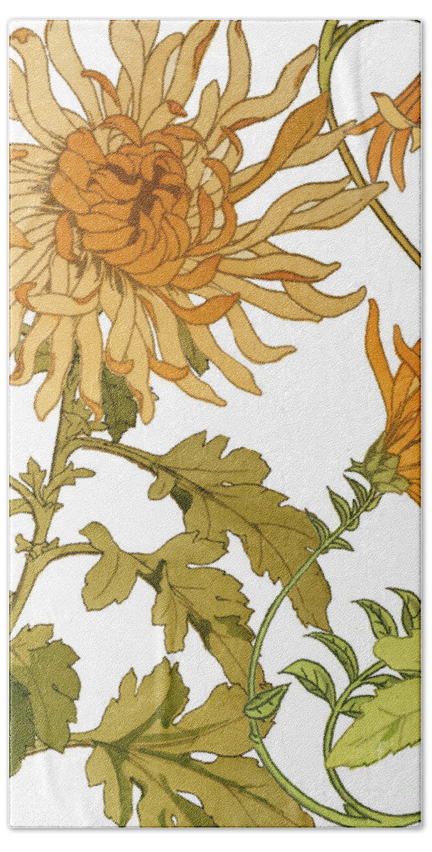 Chrysanthemum Bath Towel featuring the painting Autumn Chrysanthemums I by Mindy Sommers