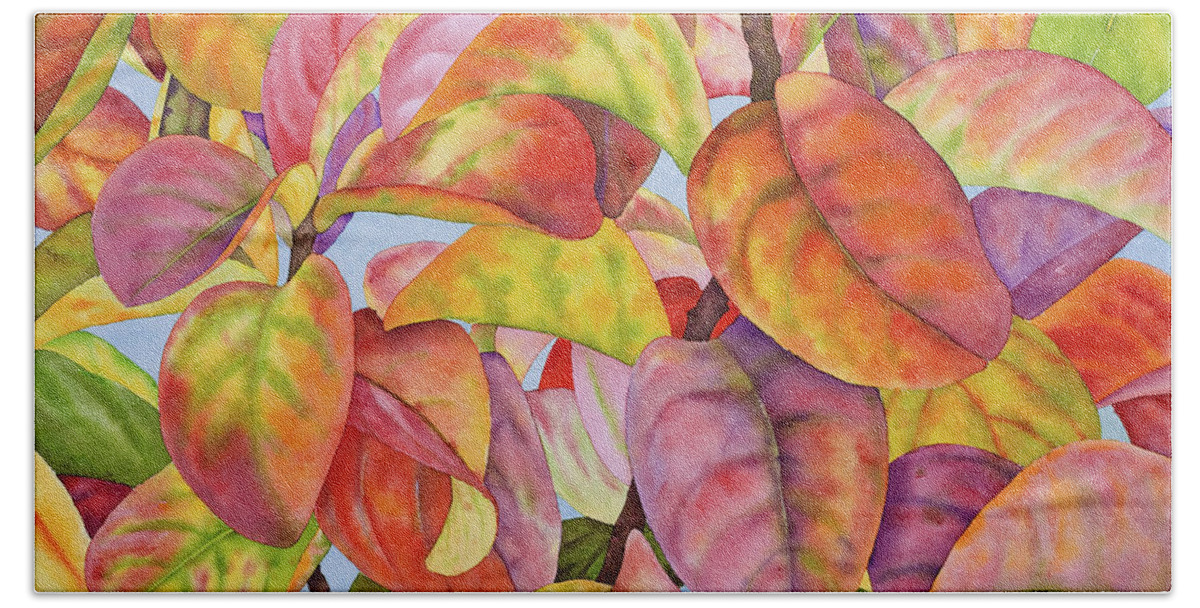 Autumn Leaves Bath Towel featuring the painting Autumn Crepe Myrtle by Lucy Arnold