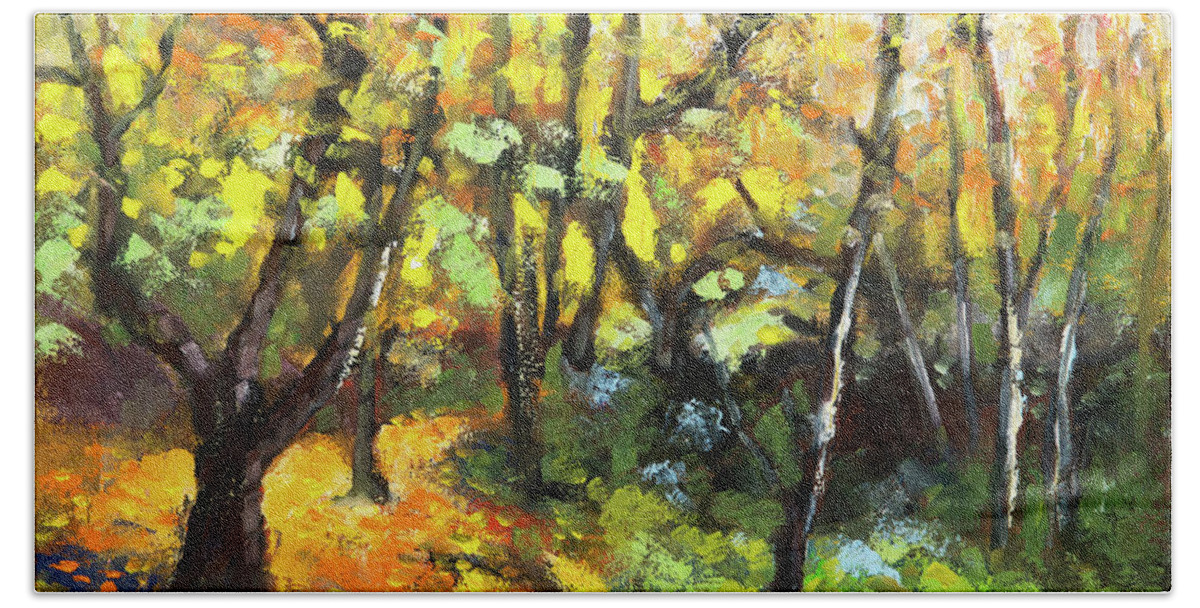 Autumn Hand Towel featuring the painting Autumn Delight by Mike Bergen