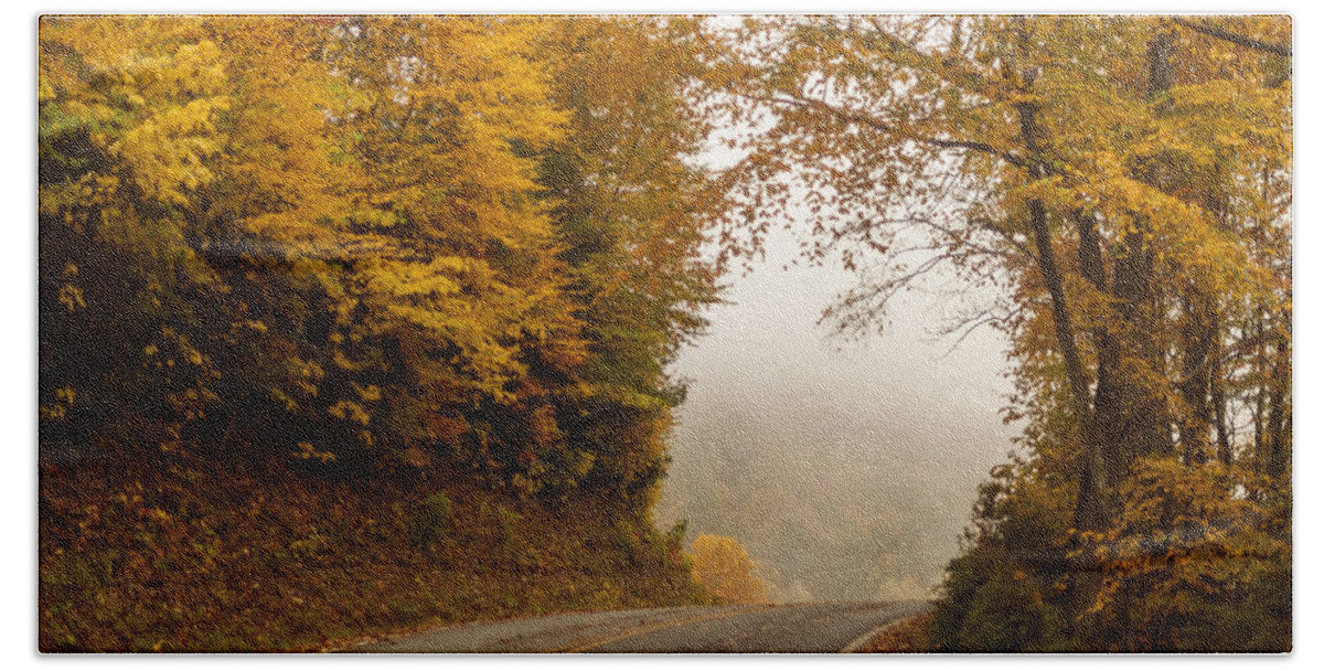 Terry D Photography Bath Towel featuring the photograph Autumn Drive North Carolina by Terry DeLuco