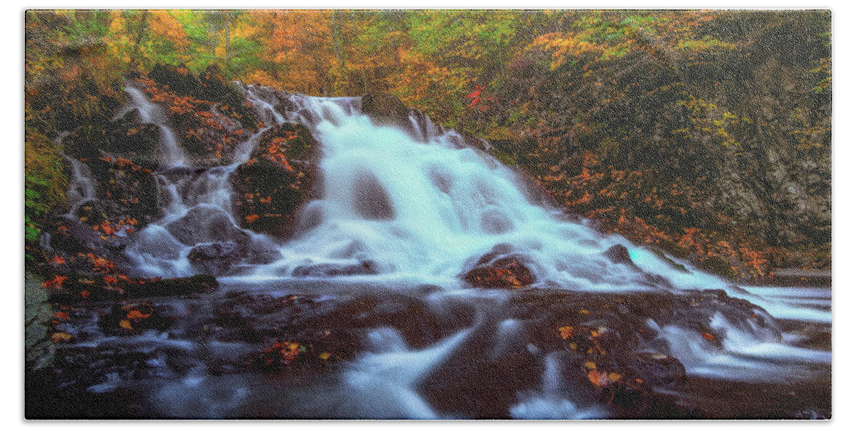 Water Falls Hand Towel featuring the photograph Autumn Falls by Rachel Snydstrup