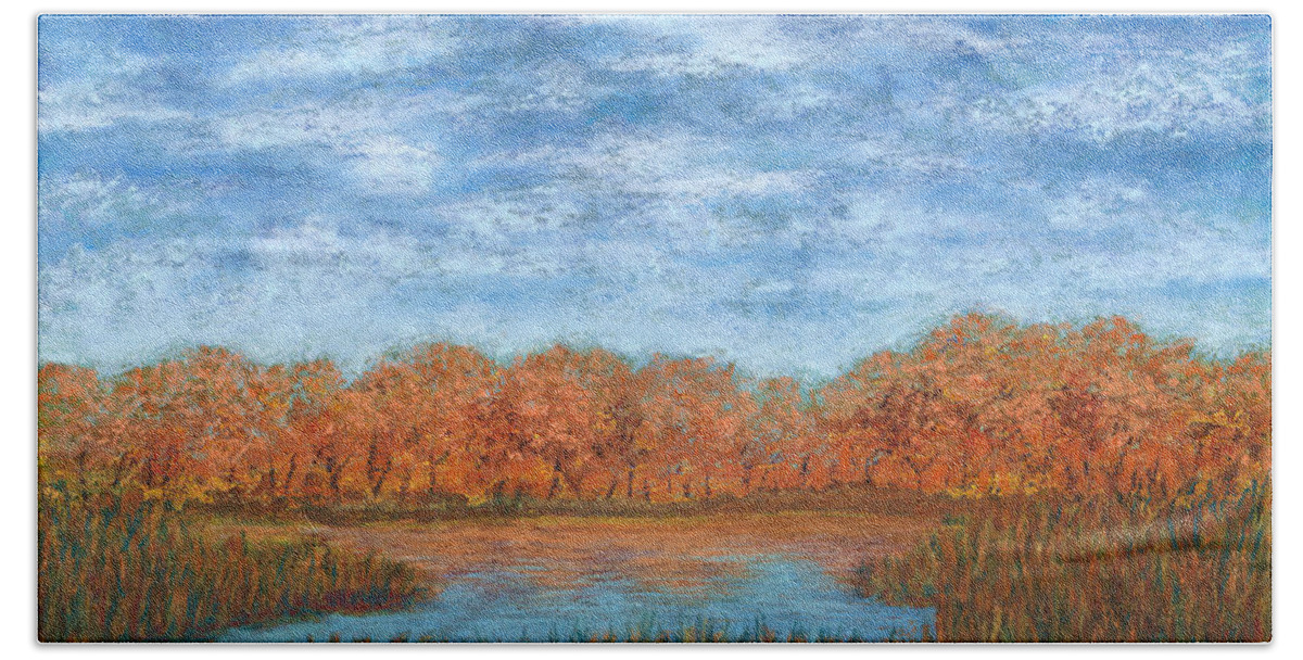 Autumn Hand Towel featuring the pastel Autumn Field 01 by Michael Heikkinen