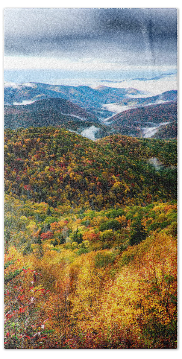 Mountains Hand Towel featuring the photograph Autumn Foliage On Blue Ridge Parkway Near Maggie Valley North Ca by Alex Grichenko