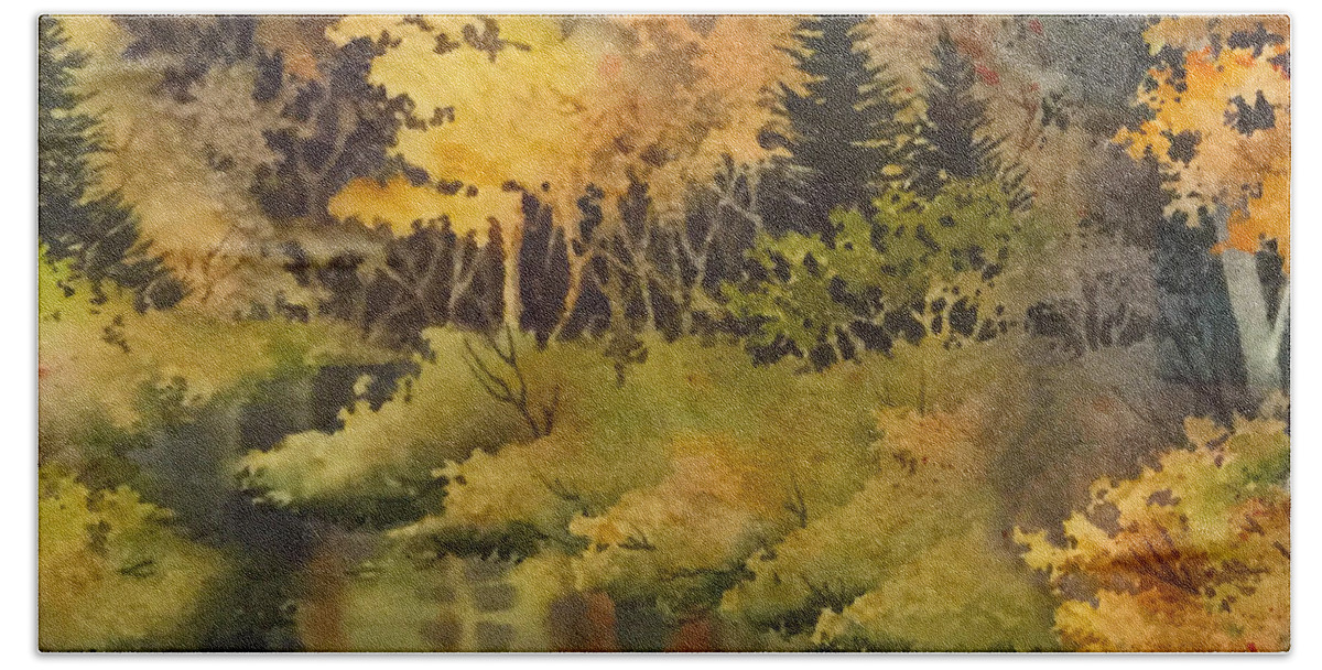 Autumn Forest Ii Bath Towel featuring the painting Autumn Forest II by Teresa Ascone