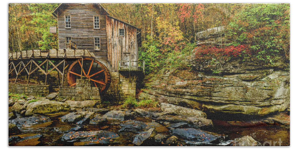 Babcock State Park Bath Towel featuring the photograph Autumn Glade Creek Grist Mill by Thomas R Fletcher
