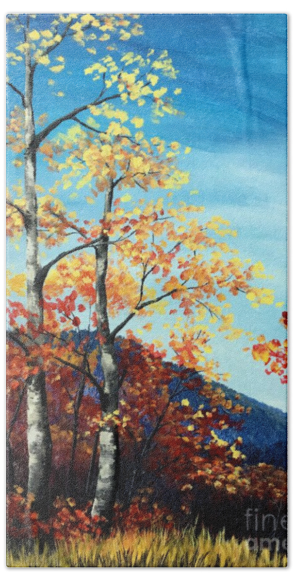 Autumn Bath Towel featuring the painting Autumn Glow by Joey Nash