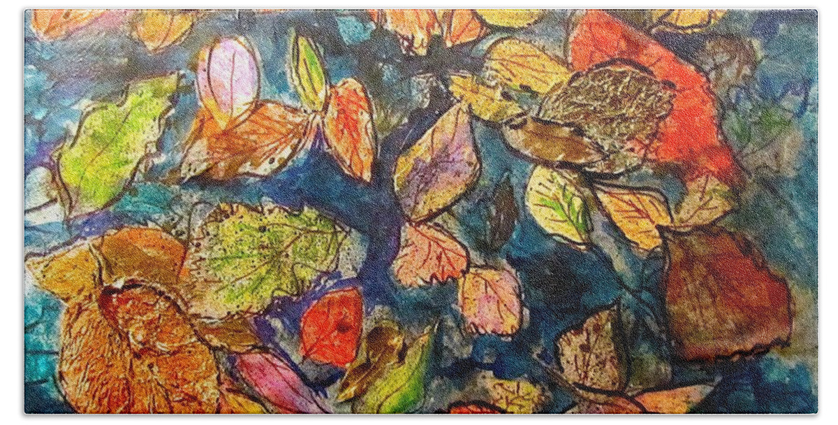 Leaves Bath Towel featuring the mixed media Autumn Leaves by Barbara O'Toole