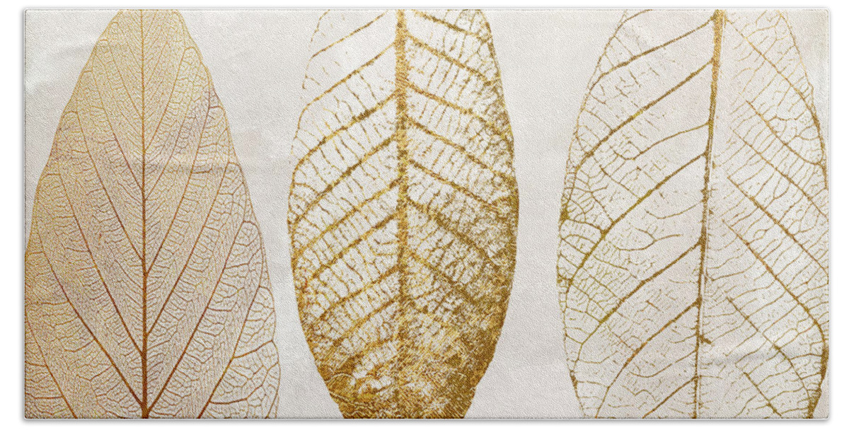 Leaf Bath Sheet featuring the painting Autumn Leaves III Fallen Gold by Mindy Sommers