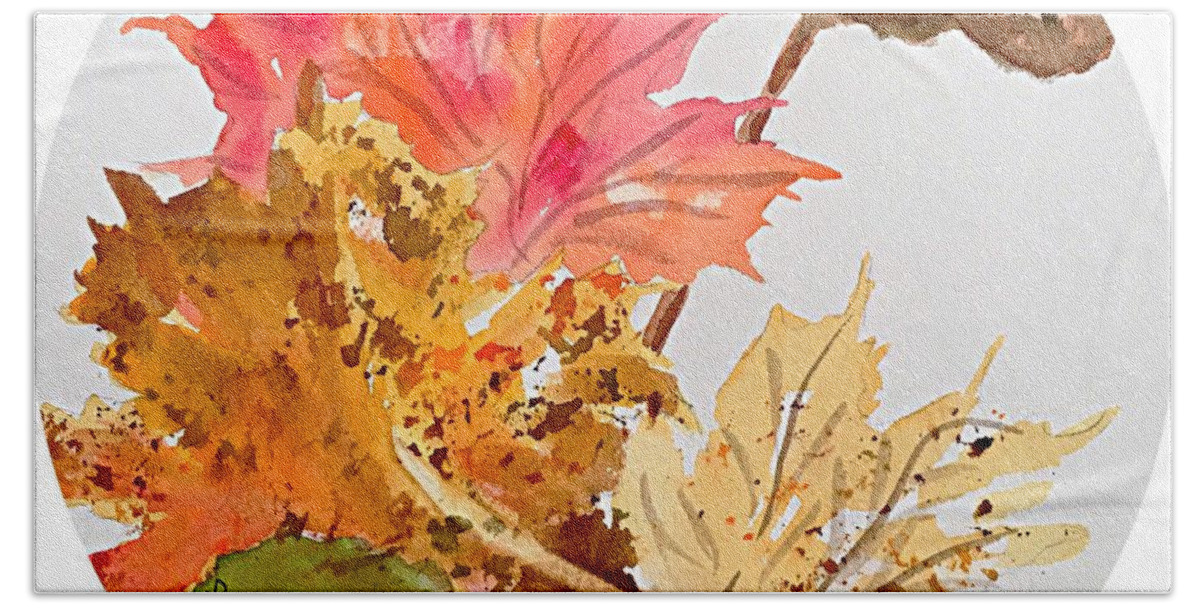 Autumn Leaves Bath Towel featuring the painting Autumn Leaves Still Life Round by Ellen Levinson