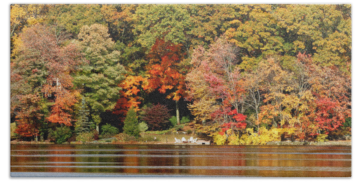 Fall Bath Towel featuring the photograph Autumn on Canoe Brook Lake by William Selander