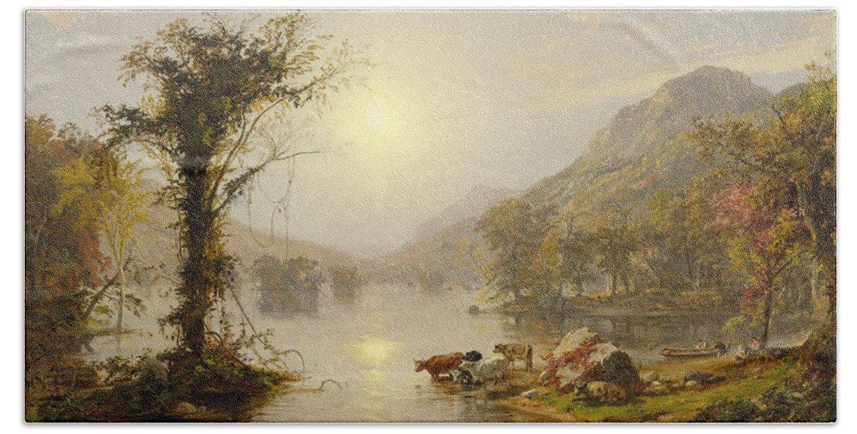Autumn On Greenwood Lake By Jasper Francis Cropsey Bath Towel featuring the painting Autumn on Greenwood Lake by Jasper