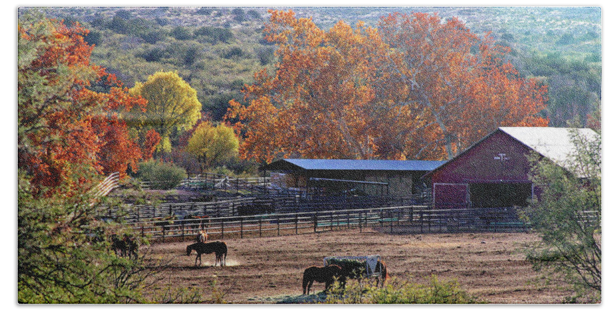 Ranch Hand Towel featuring the photograph Autumn Ranch by Matalyn Gardner