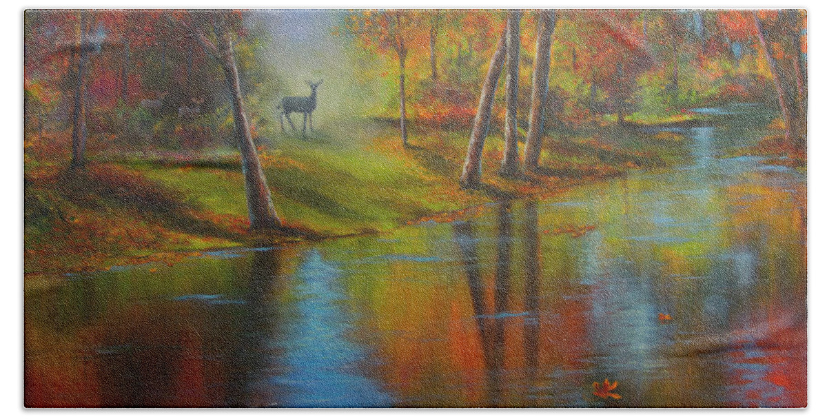 Autumn Bath Towel featuring the painting Autumn Reflections by Jeanette French