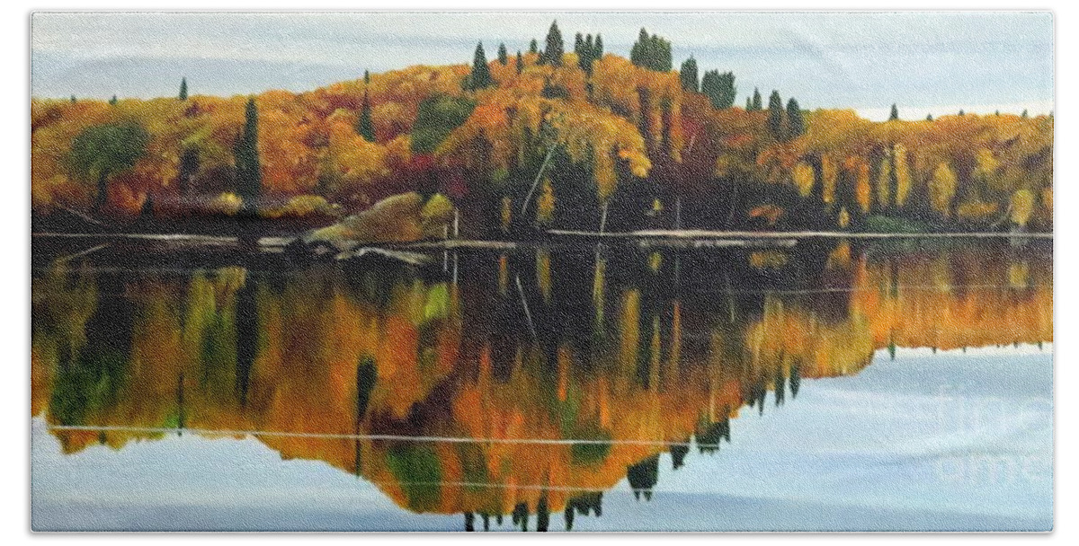 Reflection Bath Sheet featuring the painting Autumn Showcase by Marilyn McNish