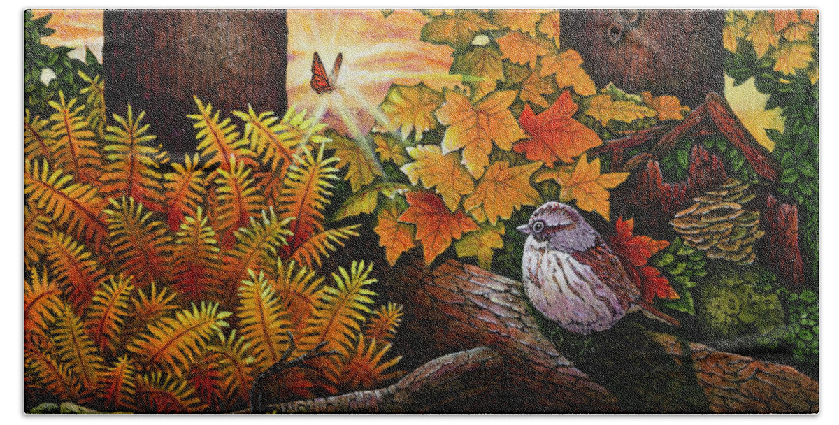 Sparrow Bath Towel featuring the painting Autumn Sparrow by Michael Frank