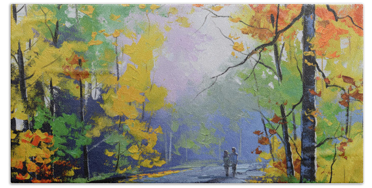 Nature Hand Towel featuring the painting Autumn Stroll by Graham Gercken