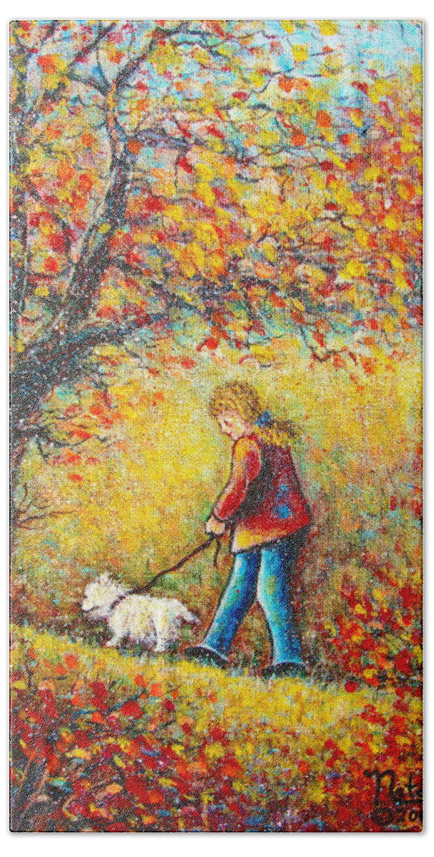 Landscape Hand Towel featuring the painting Autumn Walk by Natalie Holland