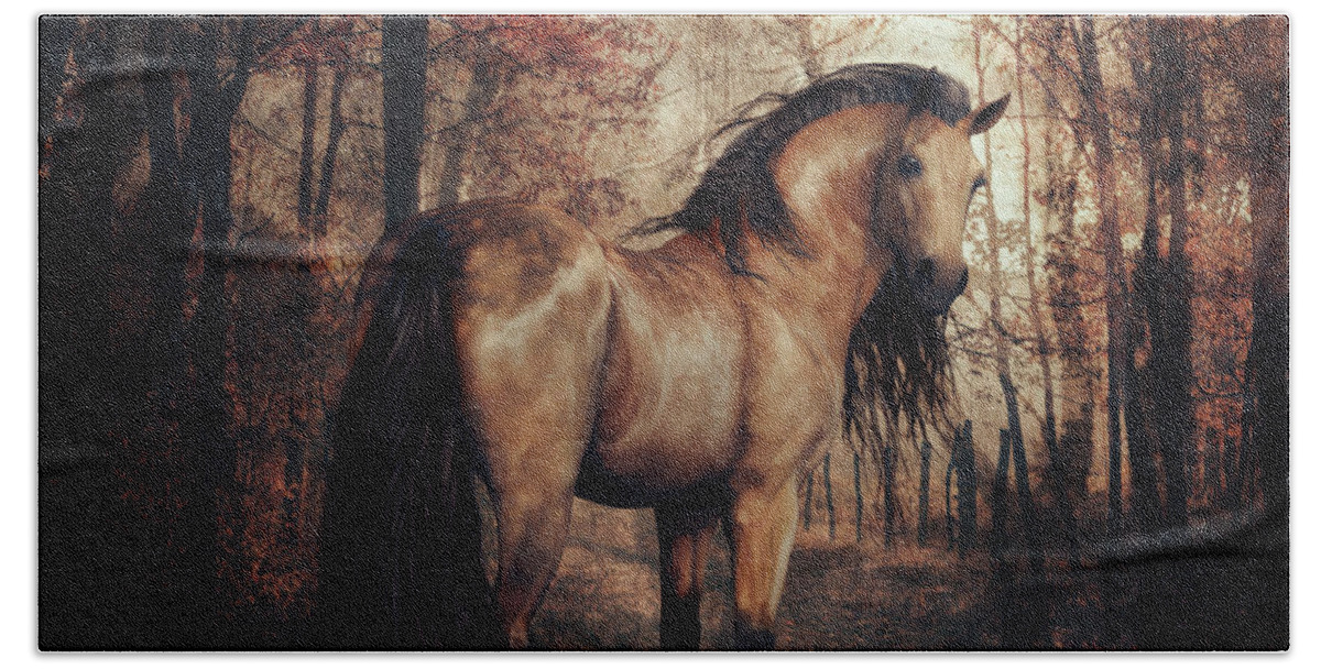 Horse Bath Towel featuring the digital art Autumn Walk by Shanina Conway