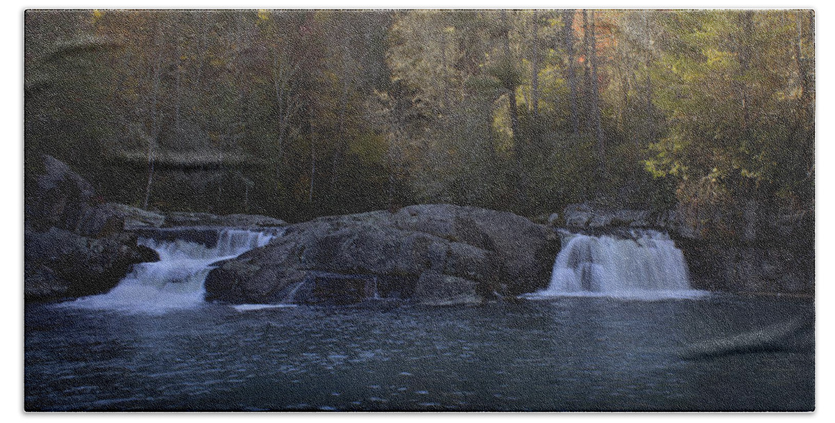 Autumn Bath Towel featuring the photograph Autumn Waterfall by Ellen Heaverlo