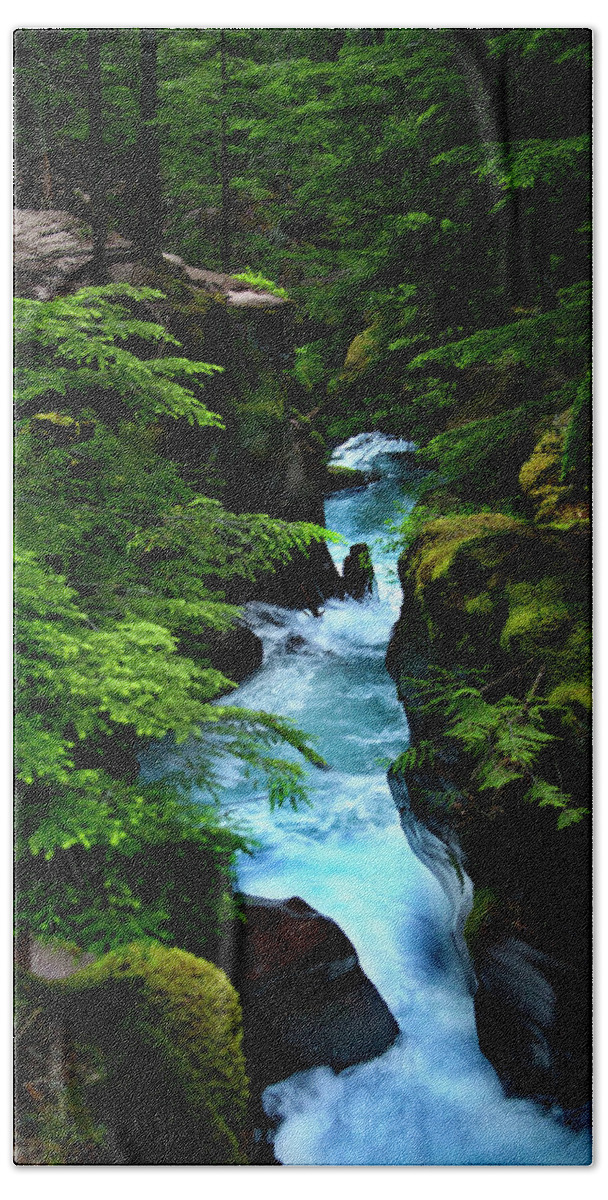 Waterfalls Bath Towel featuring the photograph Avalanche Creek Waterfalls by David Chasey