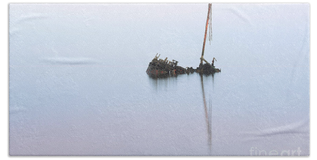 Shipwreck At High Tide Bath Towel featuring the photograph Ayrshire Shipwreck in Sunrise ref3342 by Maria Gaellman
