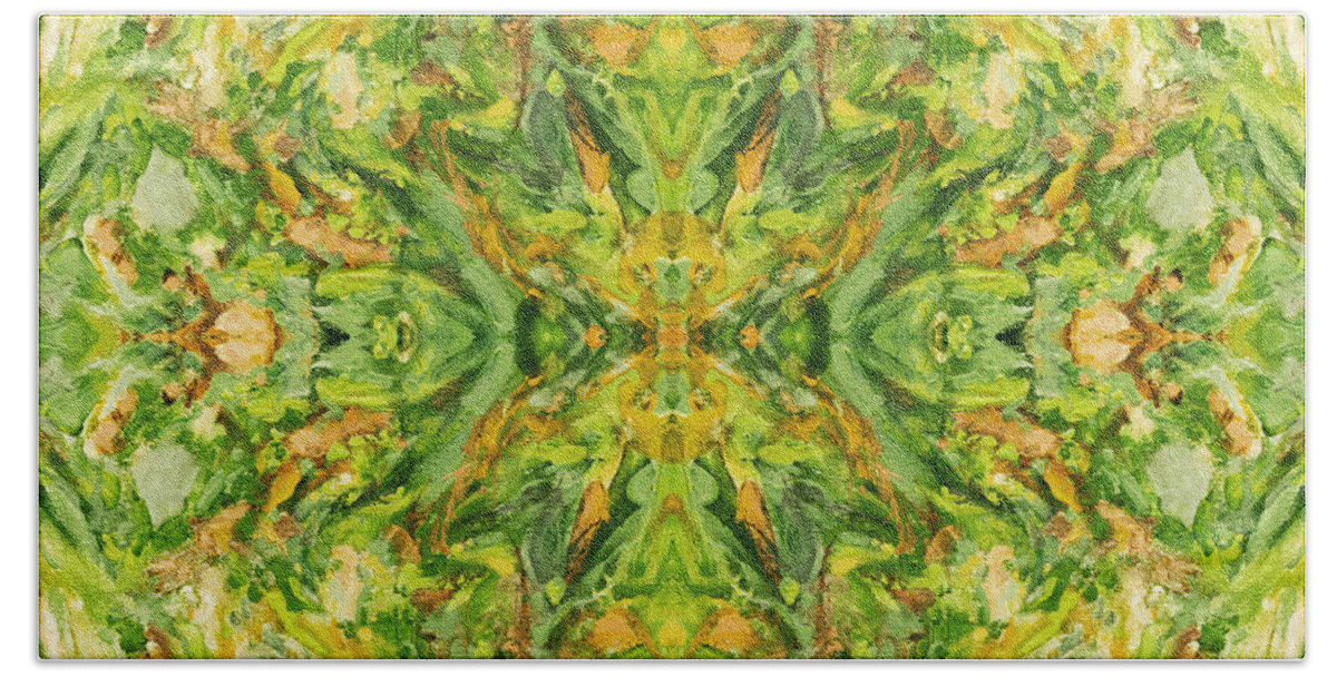 Aztec Bath Towel featuring the digital art Aztec Kaleidoscope - pattern 018 - LemonLime by Julie Turner