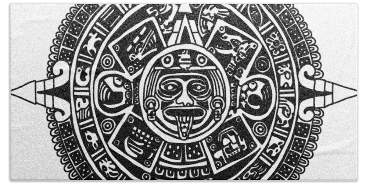 Aztec Bath Towel featuring the digital art Aztecs Calendar by Piotr Dulski