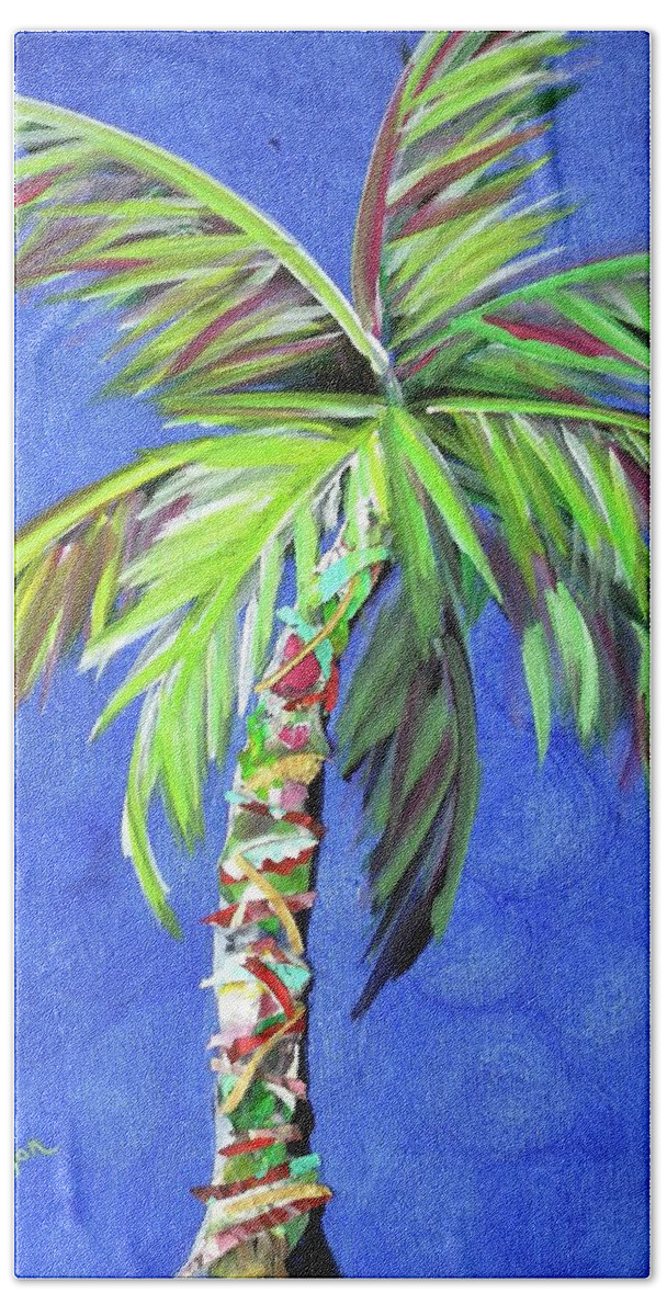 Blue Hand Towel featuring the painting Azul Palm by Kristen Abrahamson