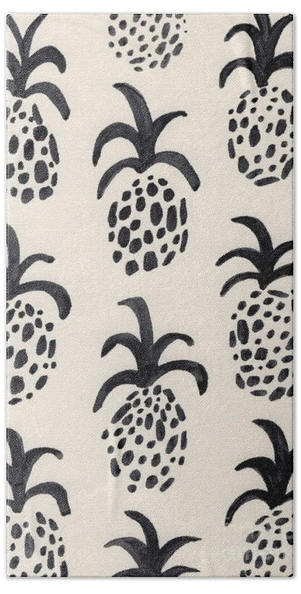 Pineapple Print Black And White Pattern Abstract Home D�cor Tropical Fruit Hot Fun Decoration Great Wallpaper Design Bath Towel featuring the painting B and W pineapple print by Anne Seay