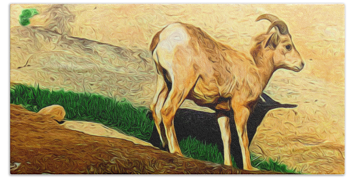 Baby Bath Towel featuring the photograph Baby Desert Bighorn In Abstract by Kristalin Davis
