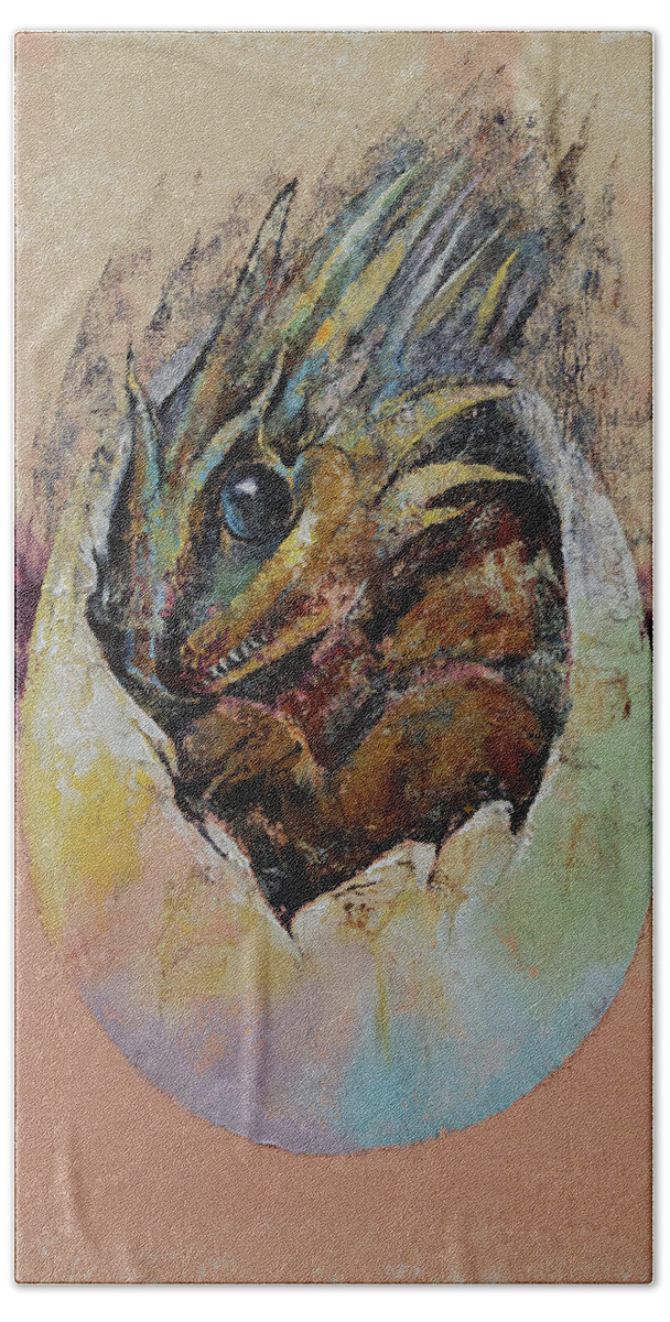 Michael Creese Bath Towel featuring the painting Baby Dragon by Michael Creese