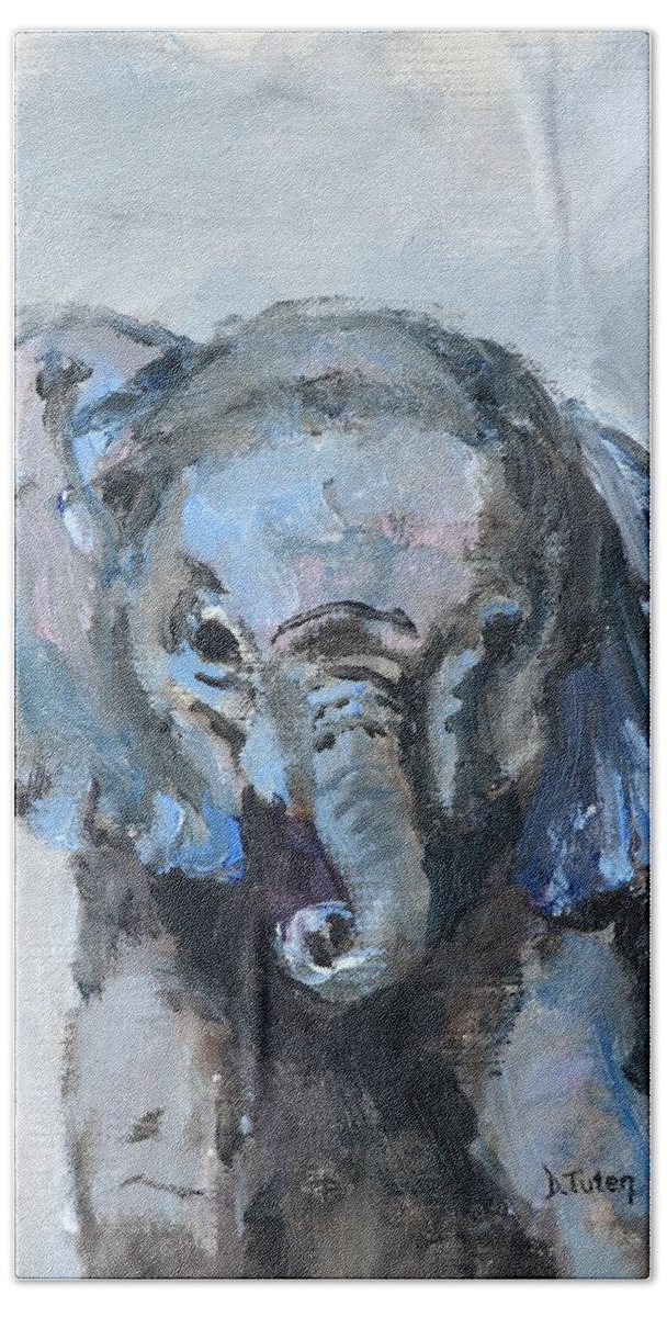 Elephant Bath Towel featuring the painting Baby Elephant Safari Animal Painting by Donna Tuten