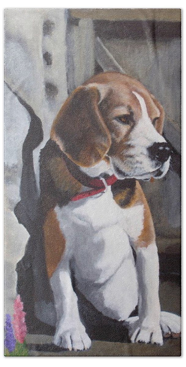 Puppy Bath Towel featuring the painting Baby Louie by Carol Russell