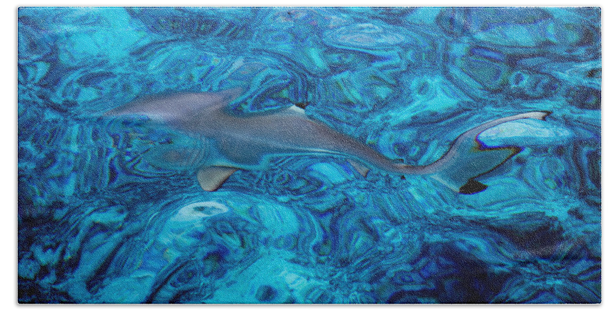 Nature Bath Towel featuring the photograph Baby Shark in the Turquoise Water. Production by Nature by Jenny Rainbow